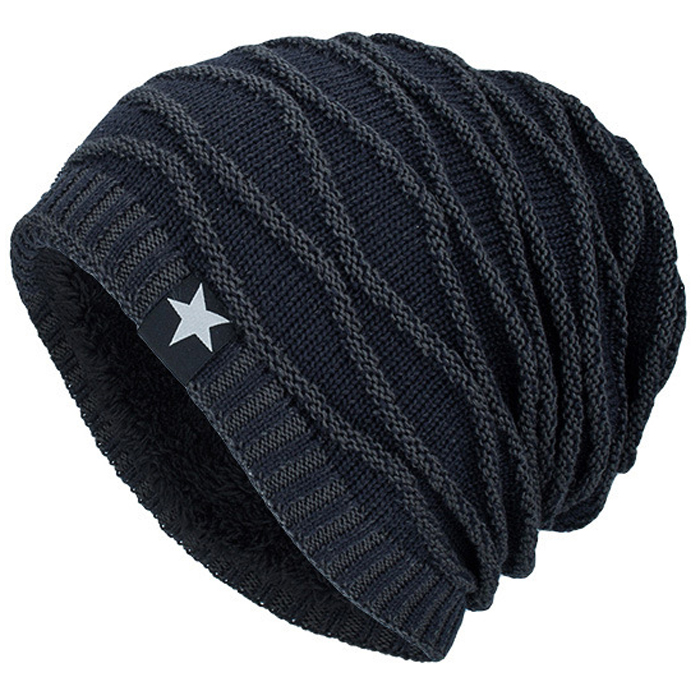 Grey Solid Knitted Warm Winter Beanies