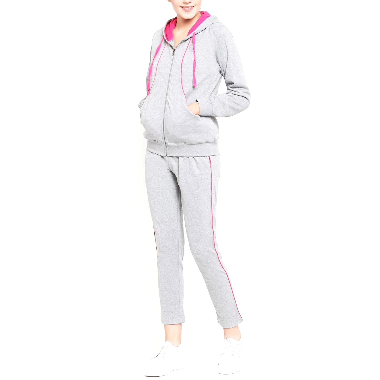 Grey & Pink Solid Tracksuits