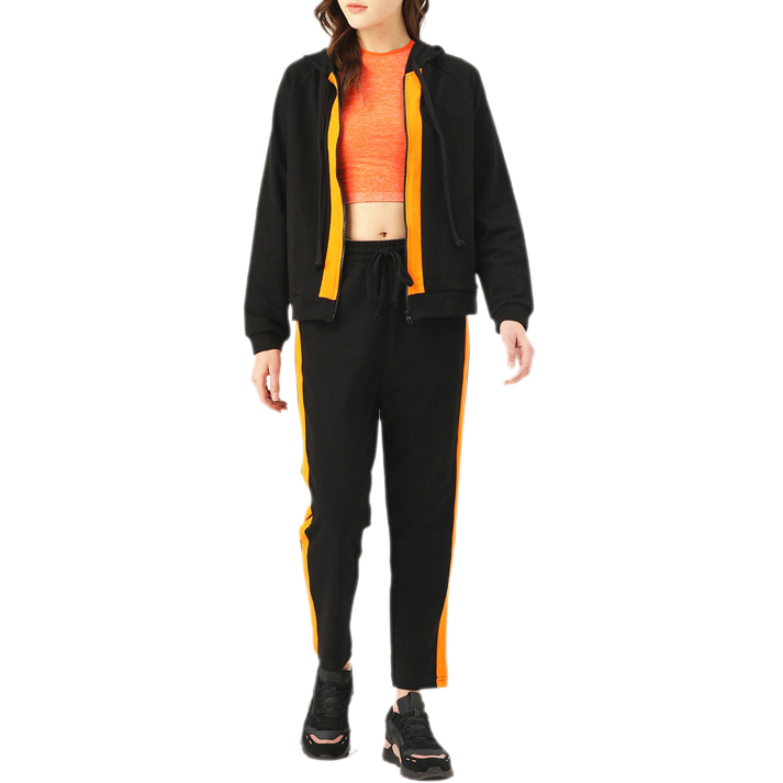 Solid Bl;ack Orange Stripes Hooded Tracksuits